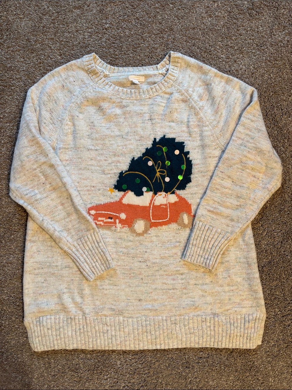 Lauren Conrad Holiday Sweater with Red Car and Tree Graphic
